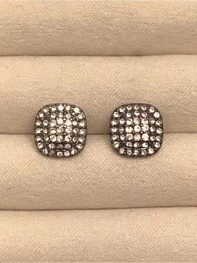 Pavé Crystal Square Stud Earrings - Silver Tone